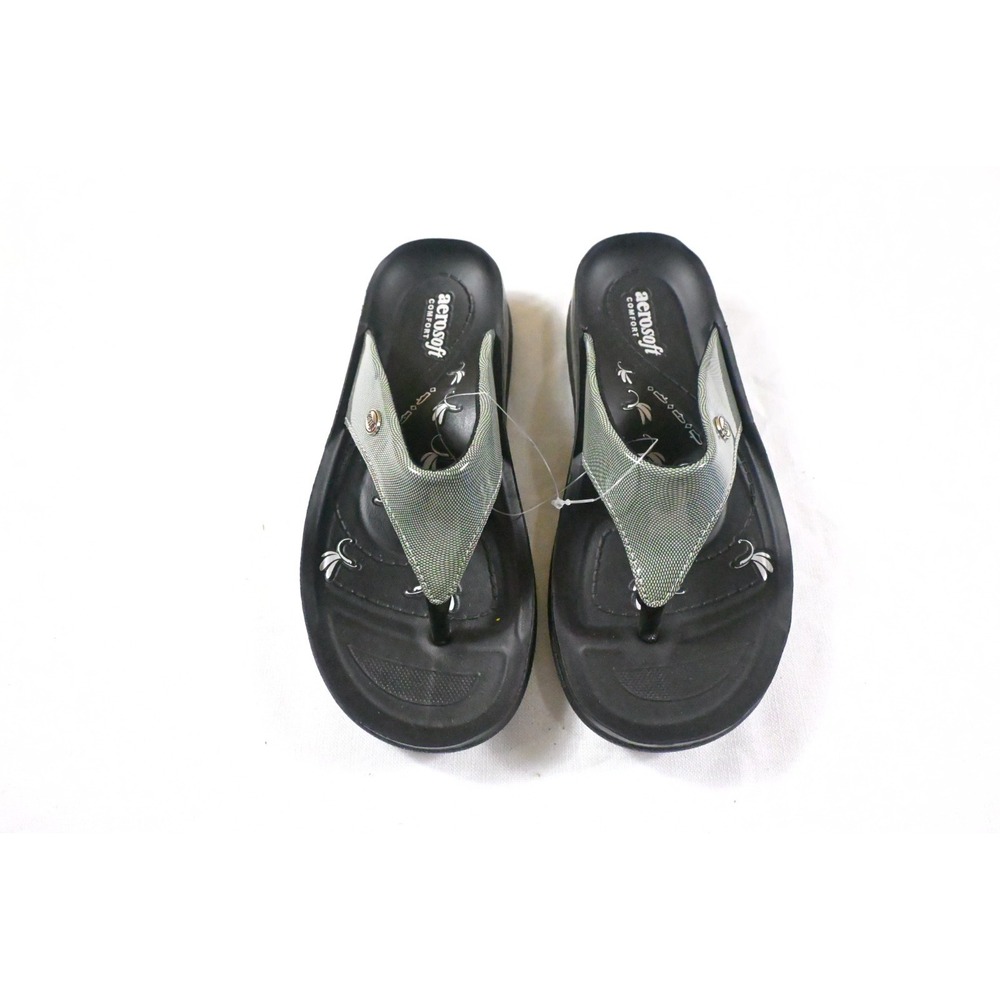 Aerosoles LS 5905 Women's Size 8 Gray Black Thong Sandals Comfort Shoes